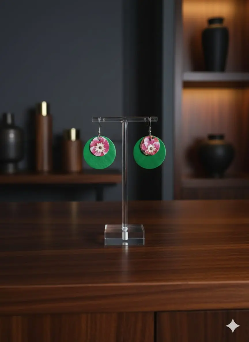 Pendientes verde y florado Pendientes verde y florado